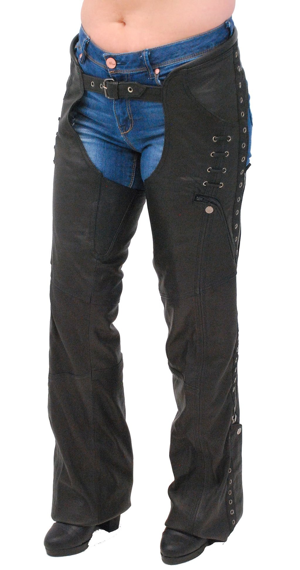 Eyelet Trim Stretch Thigh Ultra Premium Leather Chaps #CL6535EYEK