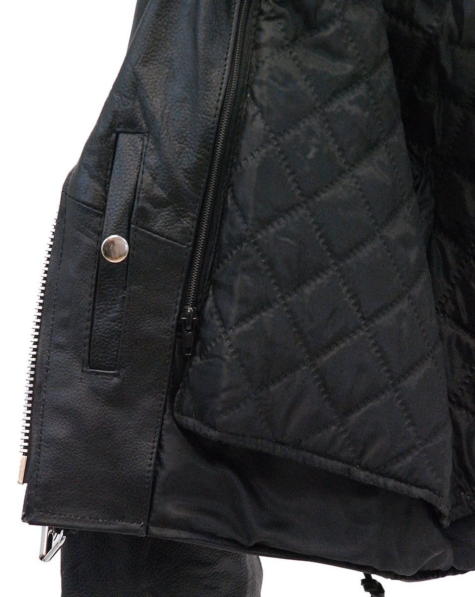 black leather backpack zippers moto Crop Leather Motorcycle Jacket w/Zip Out & Side Lace #L201LK 20