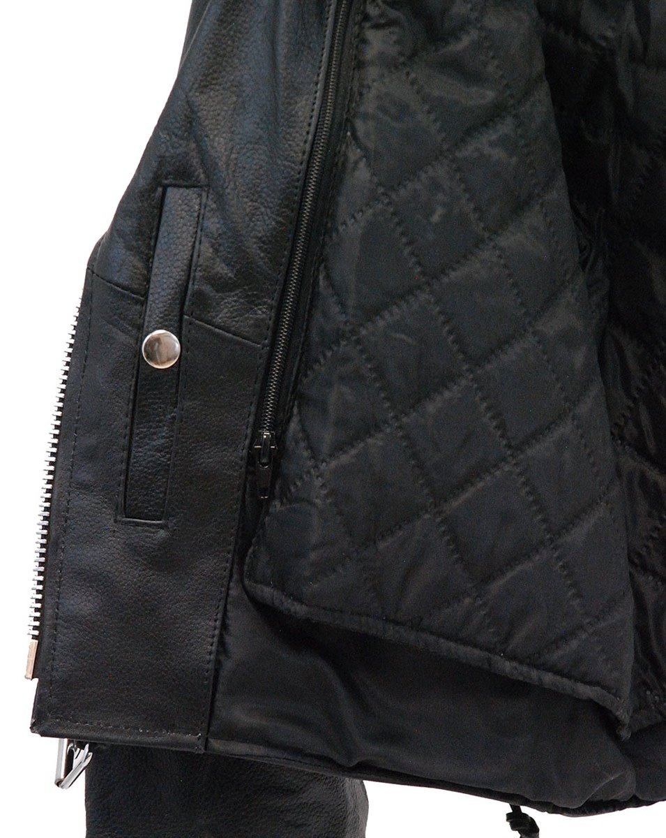 Crop Leather Motorcycle Jacket w/Zip Out & Side Lace #L201LK (6-22)