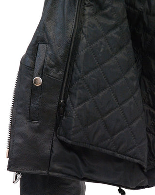 Crop Leather Motorcycle Jacket w/Zip Out & Side Lace #L201LK (6-22)