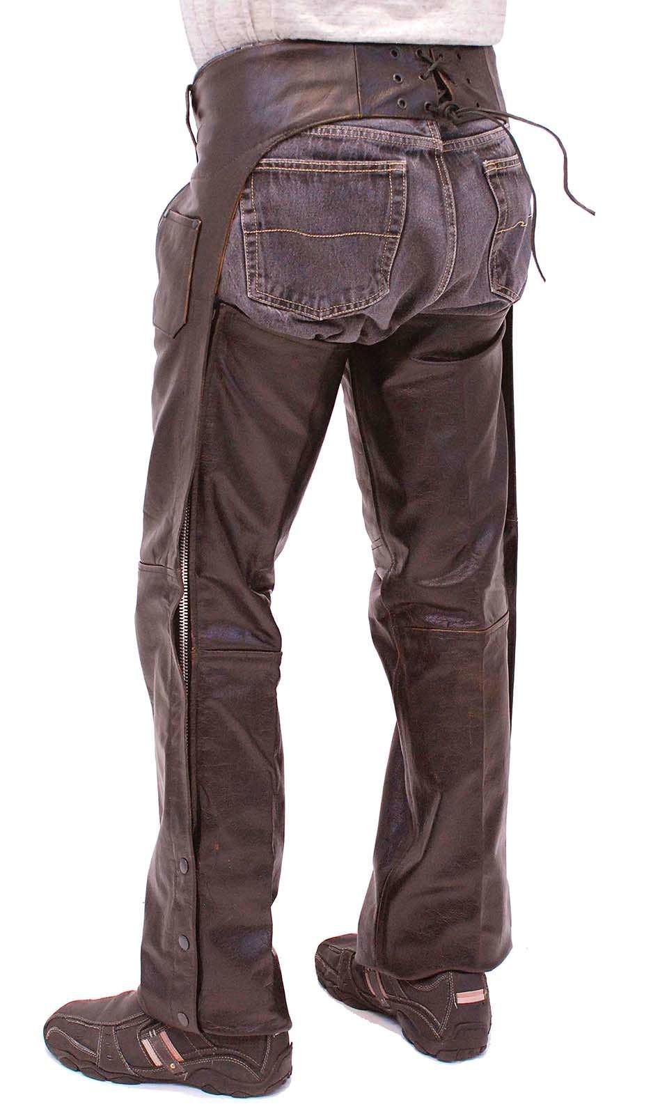 Dark Brown Leather Chaps #C957RN (M-L, 2X-3X)