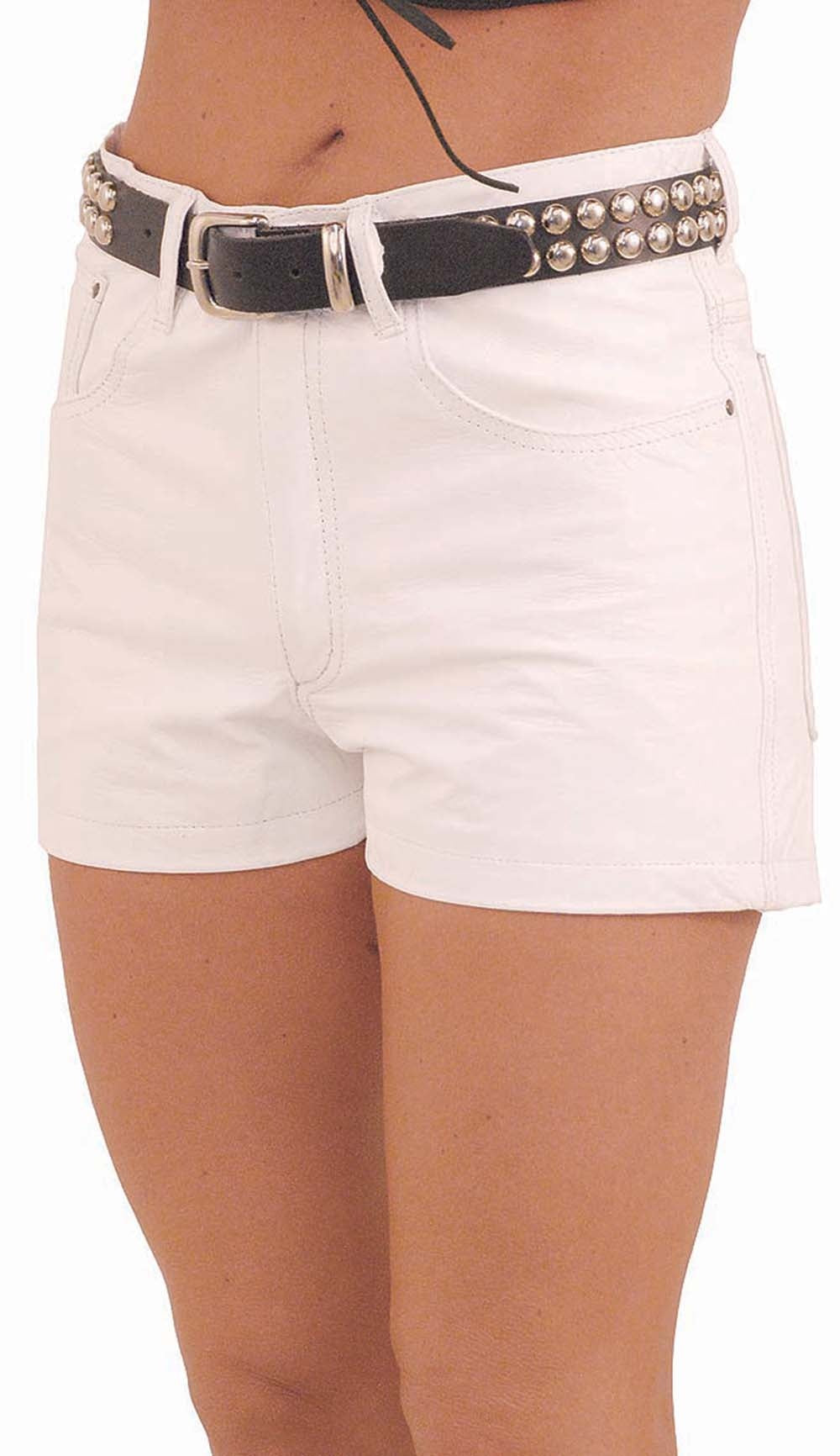 White Leather Pocket Shorts #SH31108W