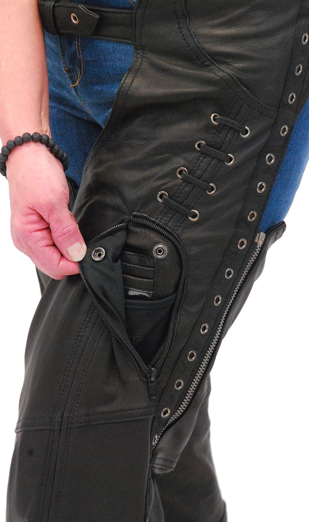 Eyelet Trim Stretch Thigh Ultra Premium Leather Chaps #CL6535EYEK