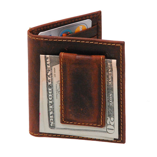 Vintage Brown Leather Magnetic Money Clip Wallet #W543701N