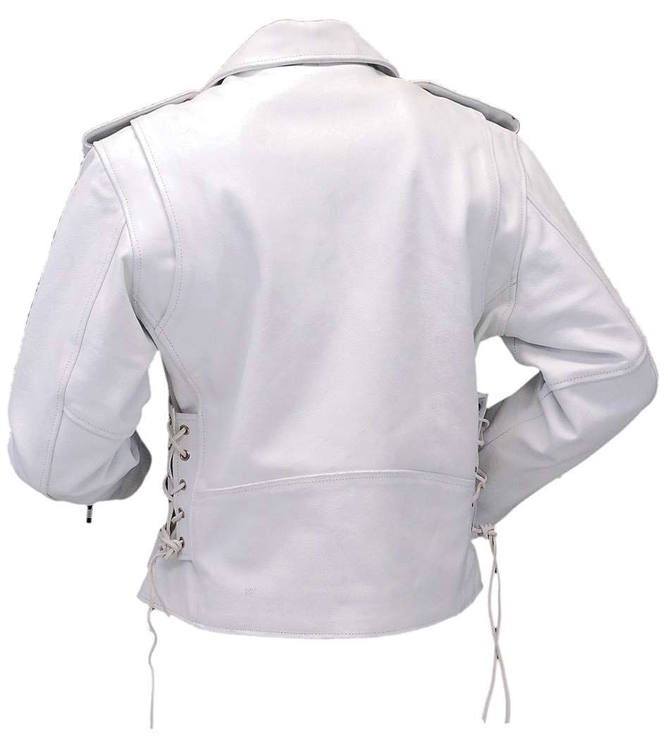 White Leather Motorcycle Jacket w/Side Lace #L6027LW