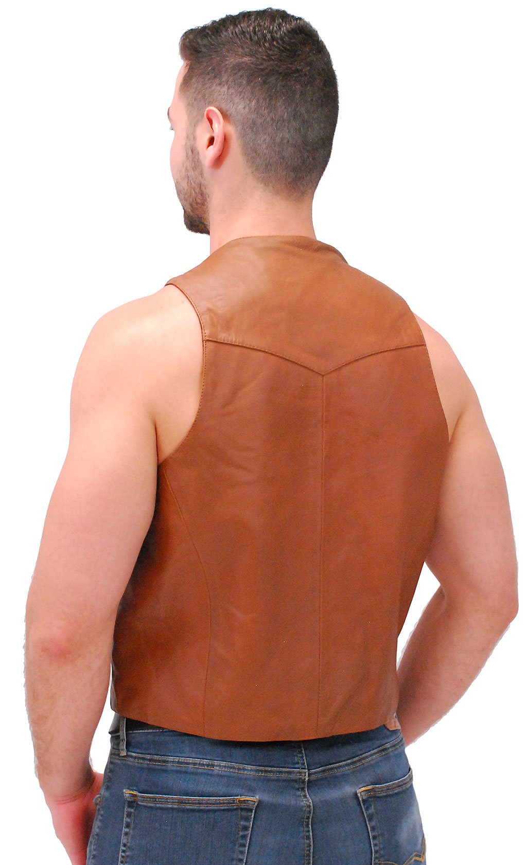 Light Brown Vintage Waxy Lambskin Western Whip Stitch Vest #VM2061WN (M-L)