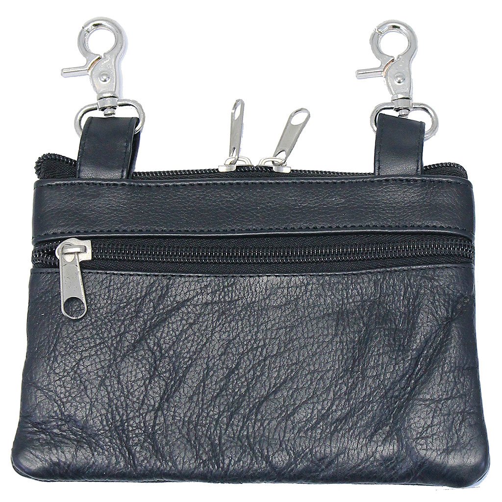 Stud Trim Black Leather Hip Klip Bag With Removable Strap#PKK2151RK