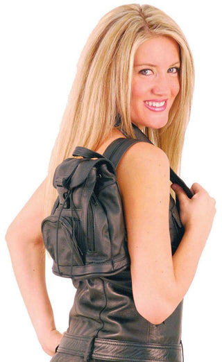 Small Black Leather Backpack Handbag #BPS1