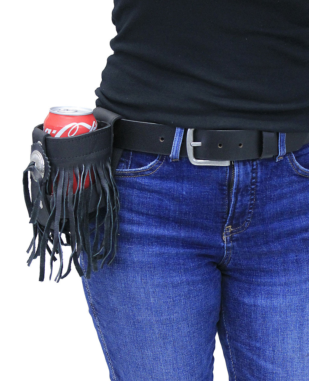 Leather Belt or Bar Cup Holder with Fringe #A2003CUPFK