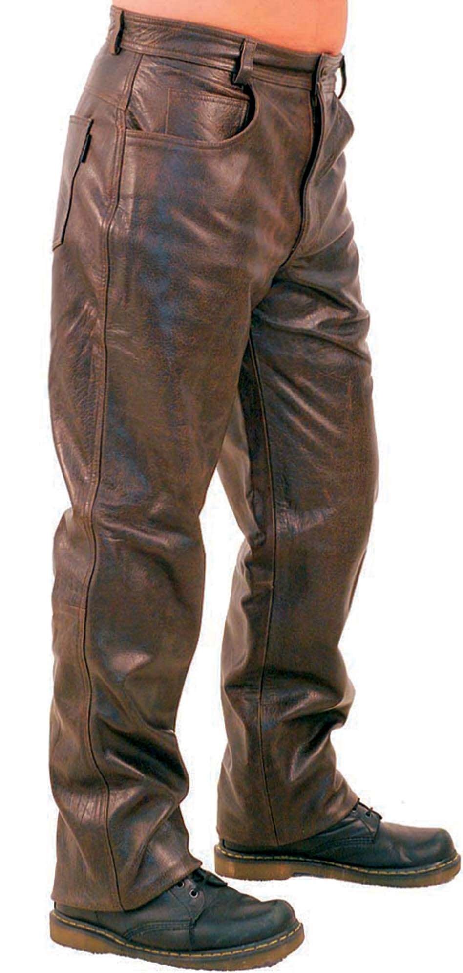 Heavy Retro Dark Brown Leather Pants #MP762N