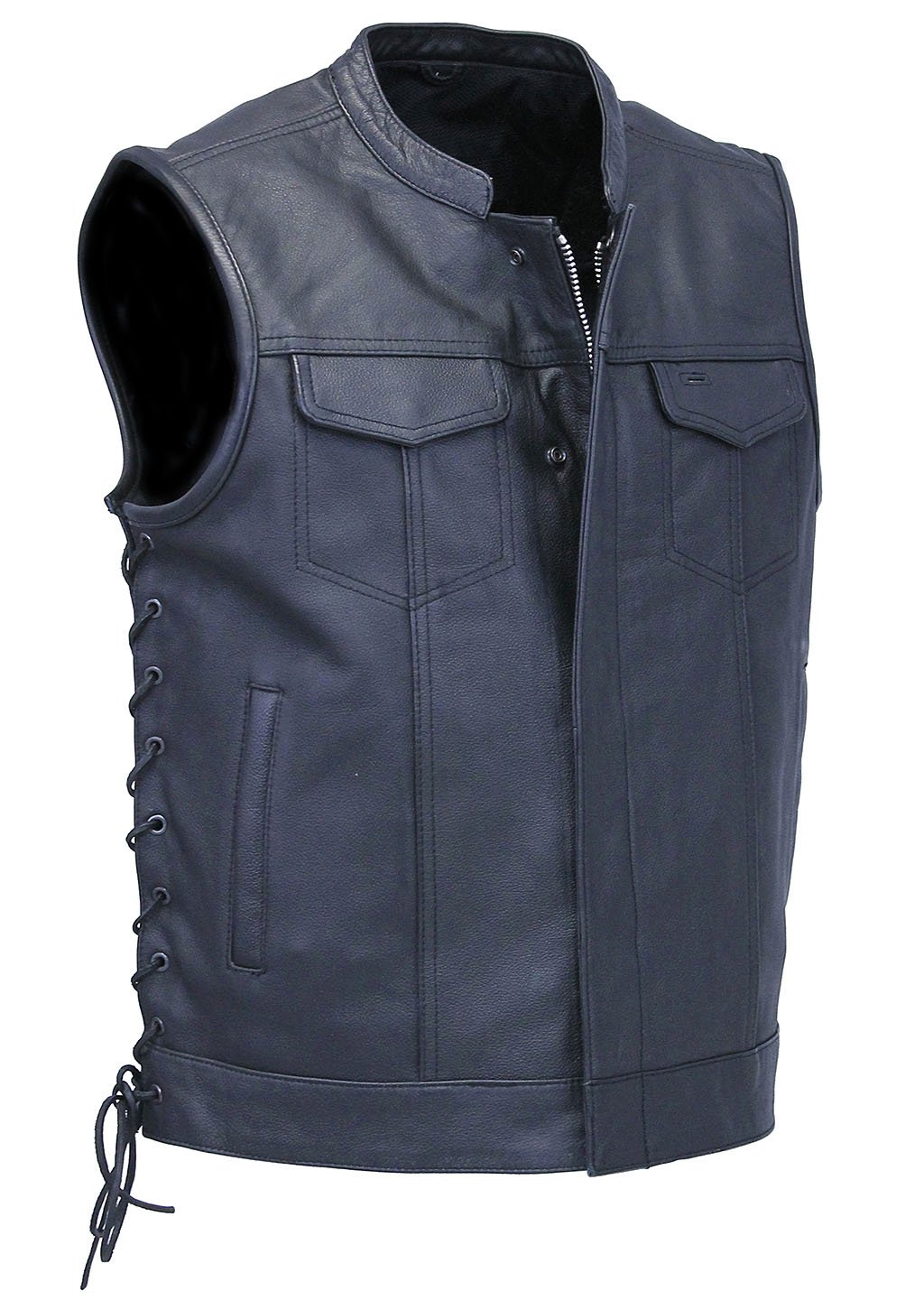 Men's Side Lace Buffalo Leather Club Vest w/1 Piece Back #VM685BSF - S Men's Side Lace Buffalo Leather Club Vest w/1 Piece Back #VM685BSF - S