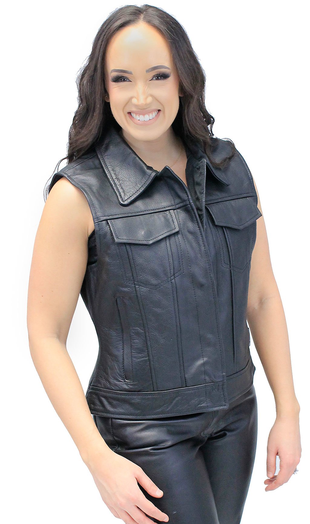 Women's Heavy Leather Club Vest w/Concealed Pockets #VL1015HGK