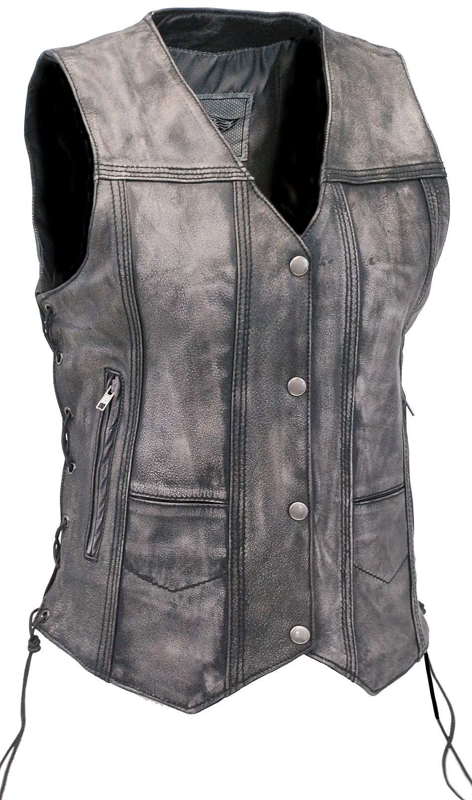 Women's Vintage Gray Concealed Pocket Side Lace Vest #VLA6872LGY