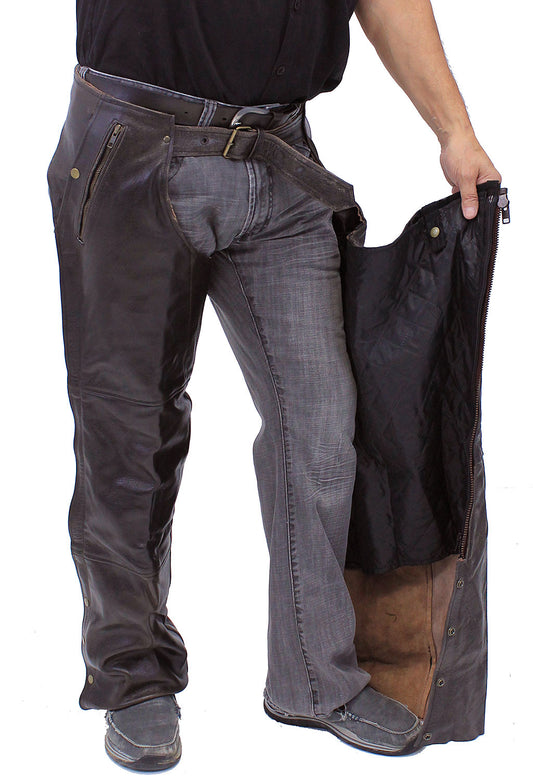 4 Pocket Dark Retro Brown Chaps w/Removable Lining #C611ZPDN