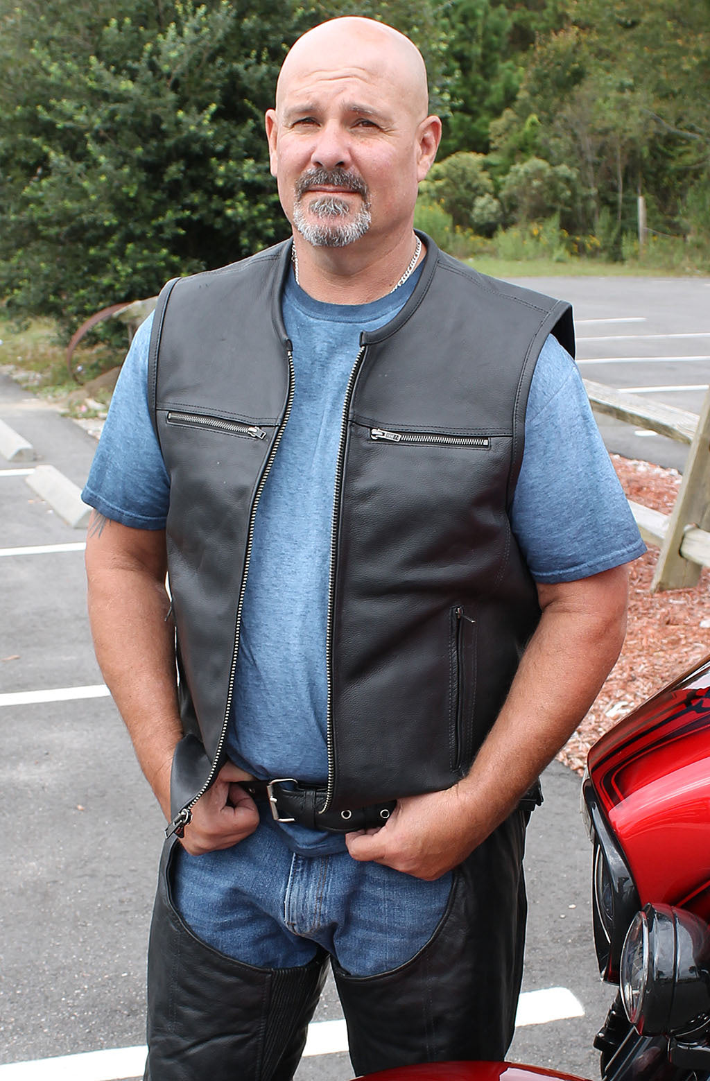 Men's Collarless Leather Zipper Club Vest with 4 Zip Pockets #VM6721GZK