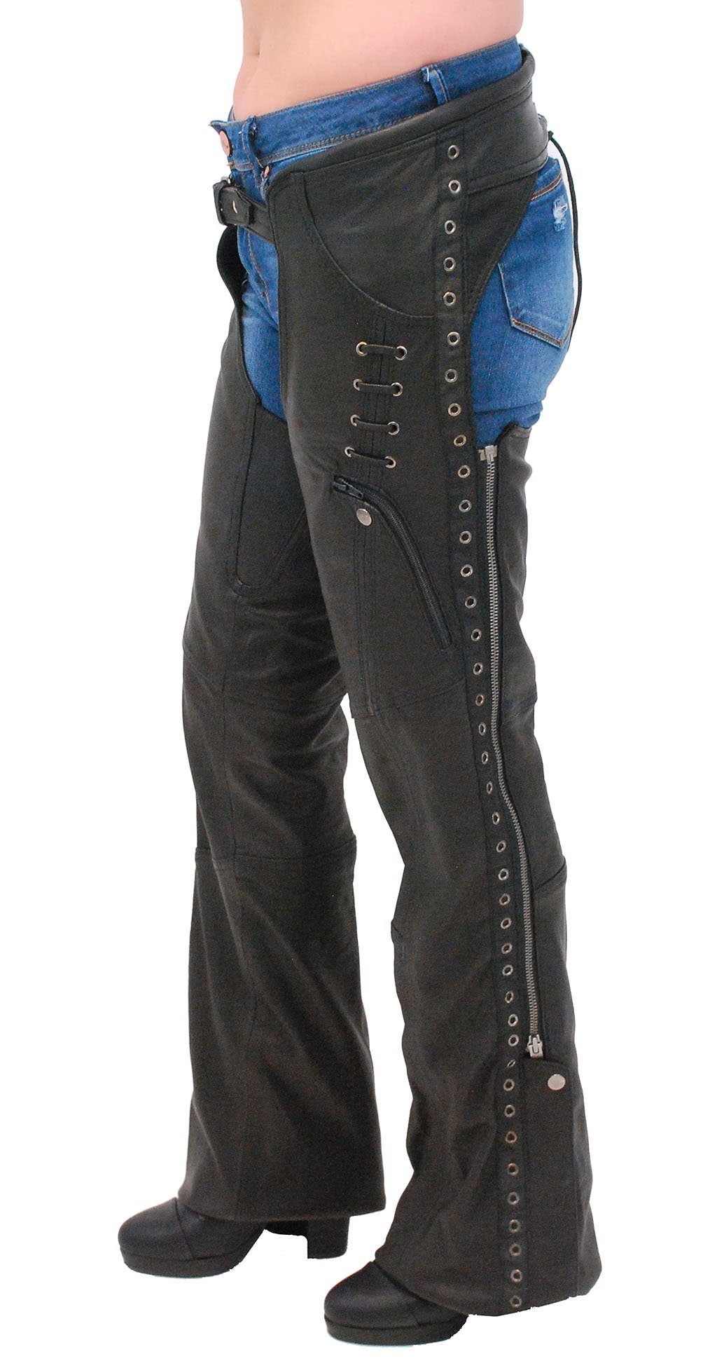 Eyelet Trim Stretch Thigh Ultra Premium Leather Chaps #CL6535EYEK