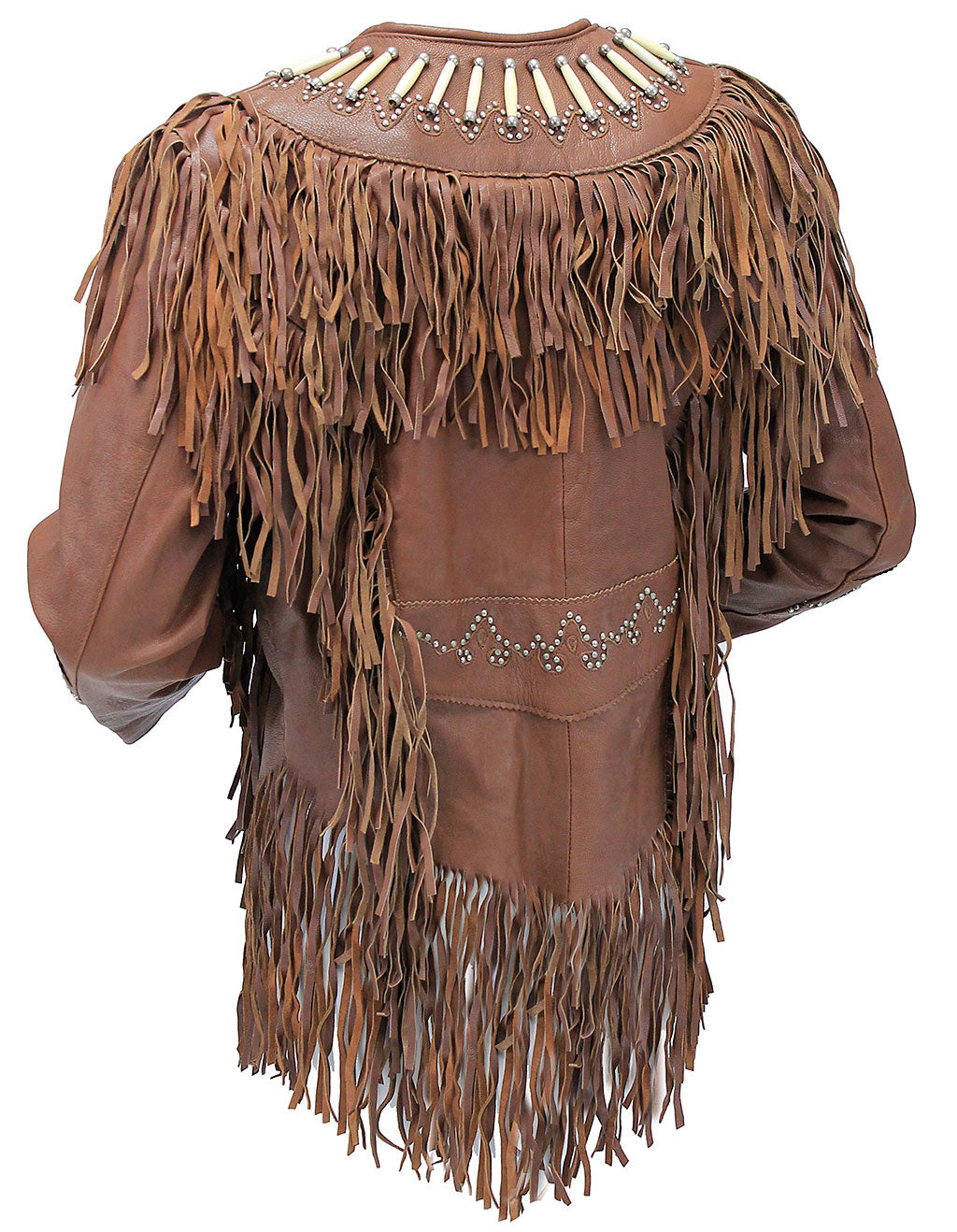 Brown Fringe Jacket w/Bone Beads & Studding #L42521FBN (S ONLY)