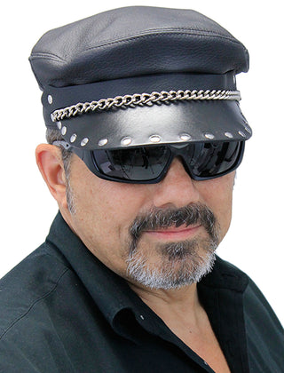 (d) Classic Chain Biker Cap Made In USA #H58RCK