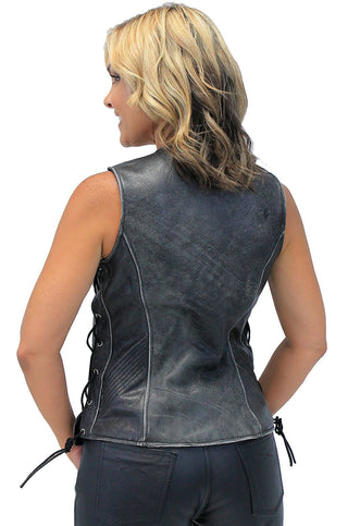 Vintage Gray Women's Dual Concealed Pocket  Side Lace Zip Vest #VLA801GLG