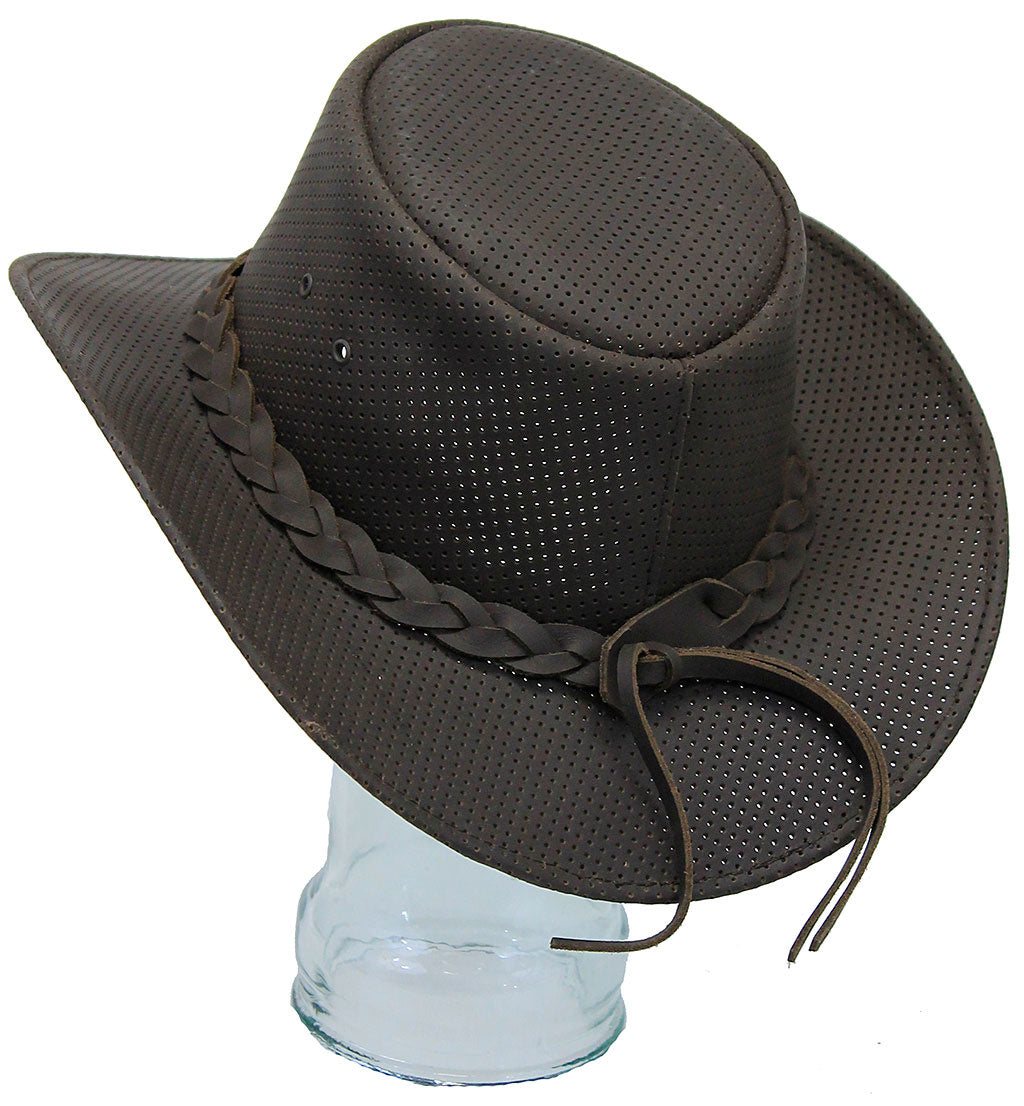 Brown Perforated Leather Cowboy Hat #H92141VN