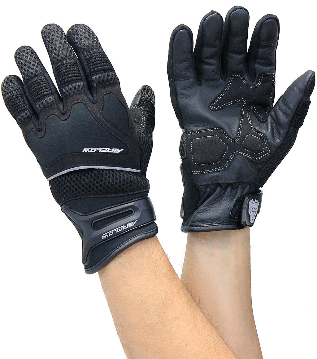 Mesh Motorcycle Gloves with Leather Palm & Reflectors #GC4340VRK