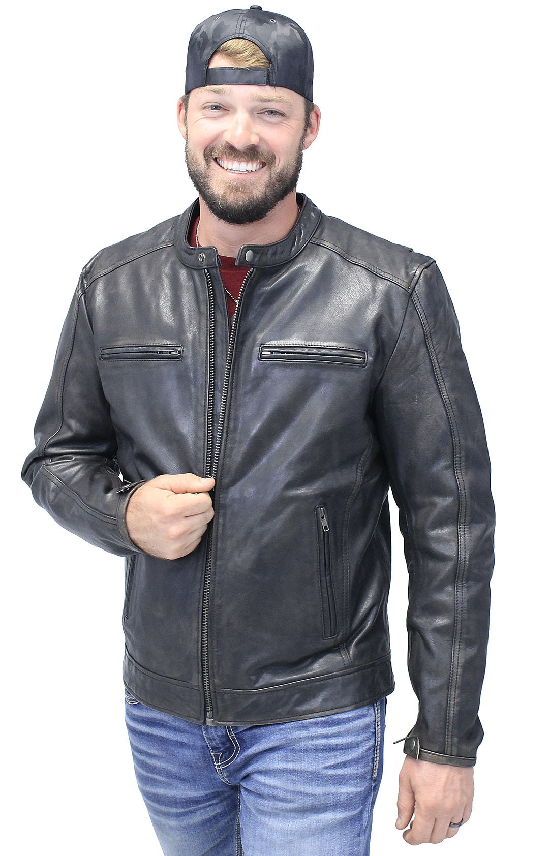 Men's Vintage Black Scooter Jacket w/Concealed Pockets #MA2530ZVV