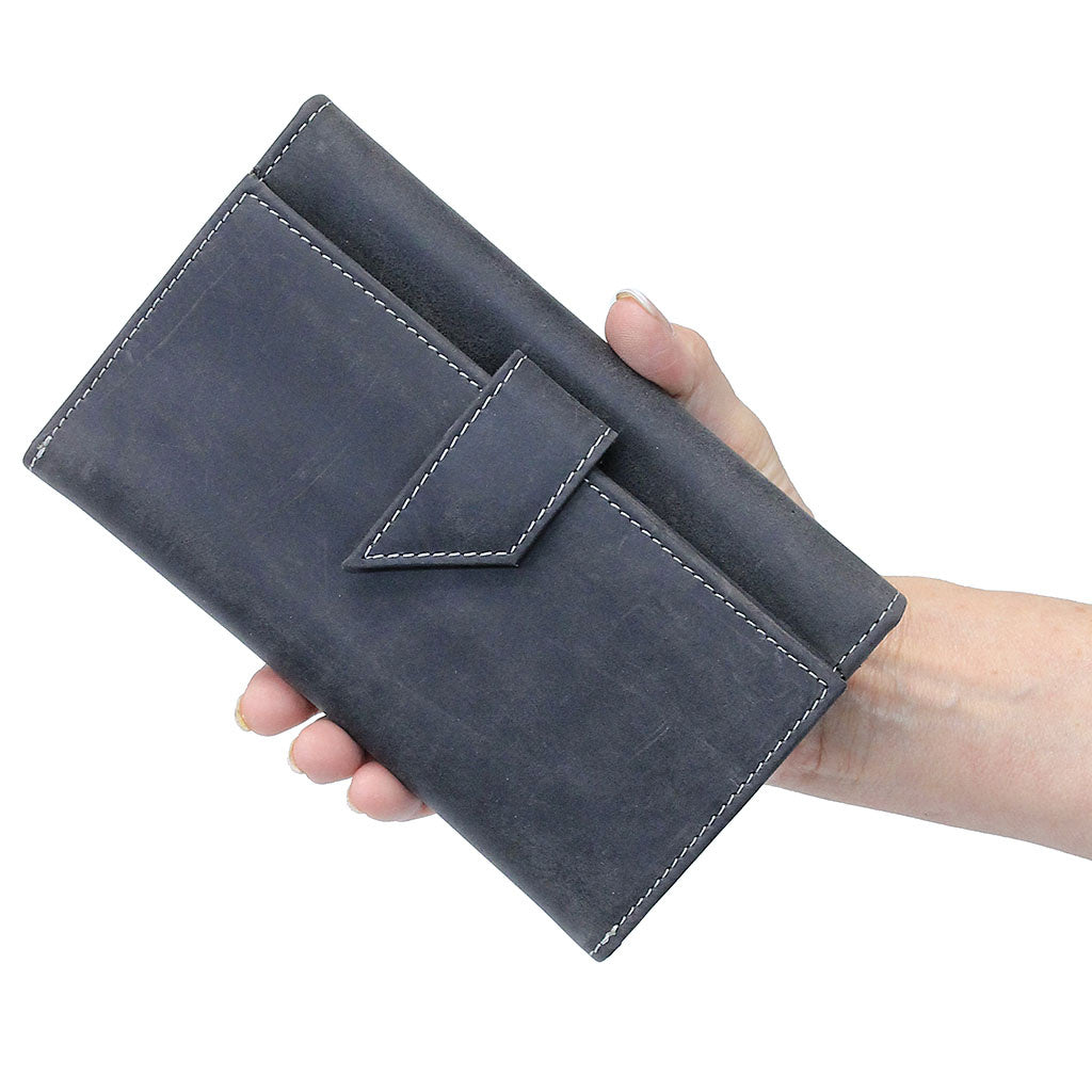 RFID Charcoal Black Oil Tanned Premium Leather Clutch Wallet #WL16340KID