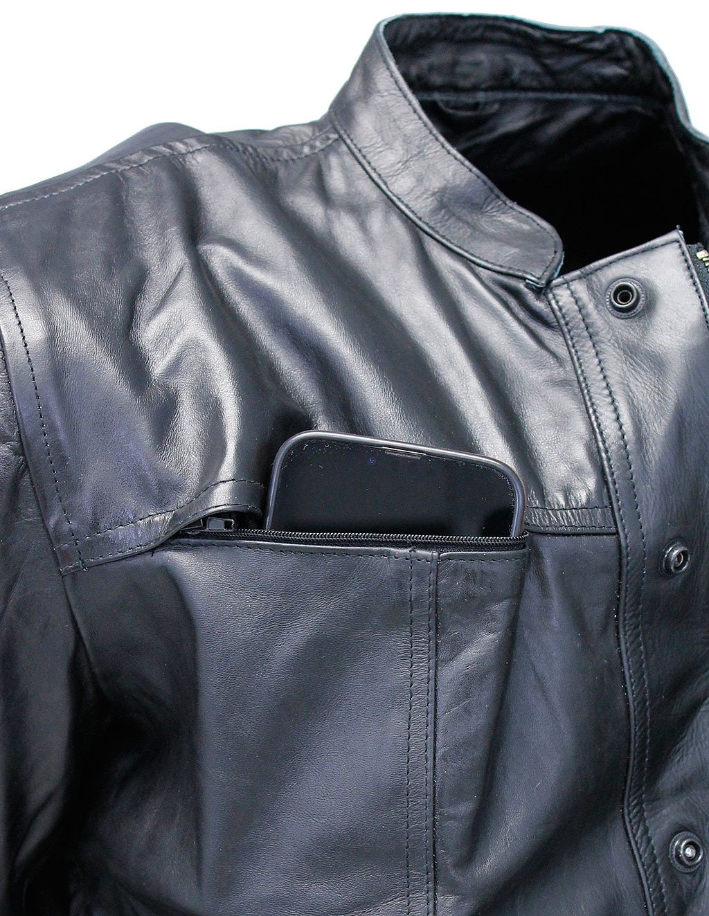 Men's Vented Black Leather Shirt w/Easy Access Pocket #MS22070VGK