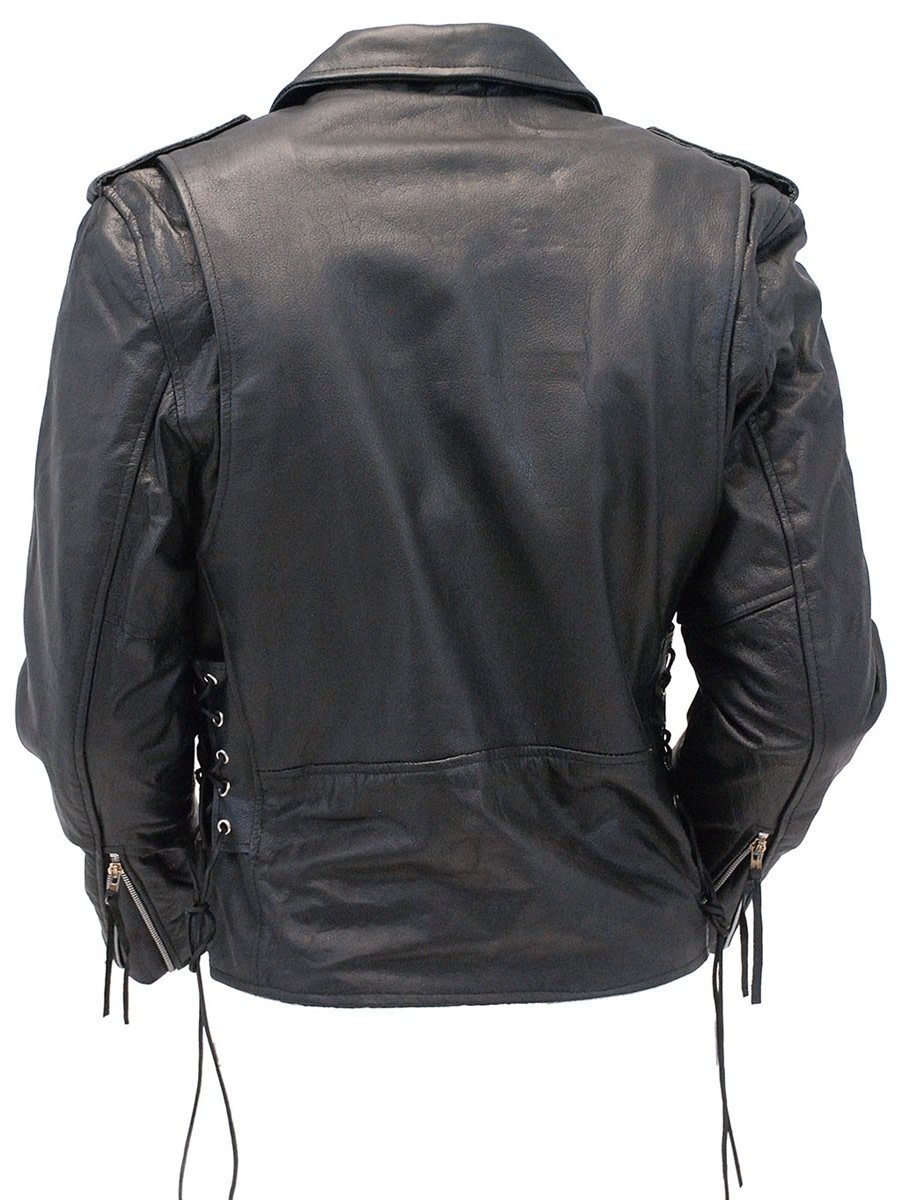 Premium Classic Side Lace Leather Motorcycle Jacket #M15L