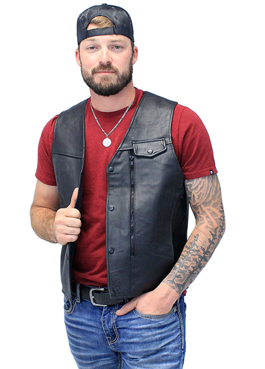 Straight Bottom Leather Vest with Side Zip Compartment #VM150GZPK