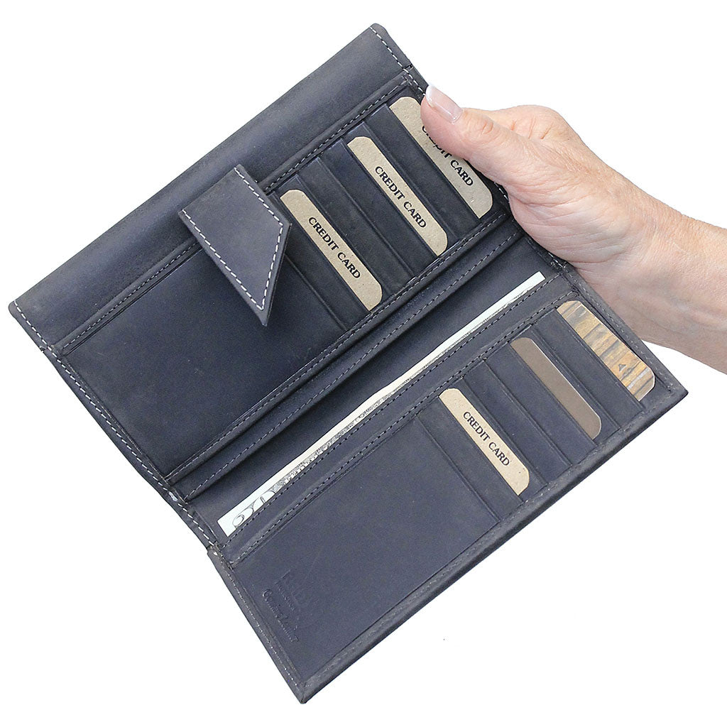 RFID Charcoal Black Oil Tanned Premium Leather Clutch Wallet #WL16340KID