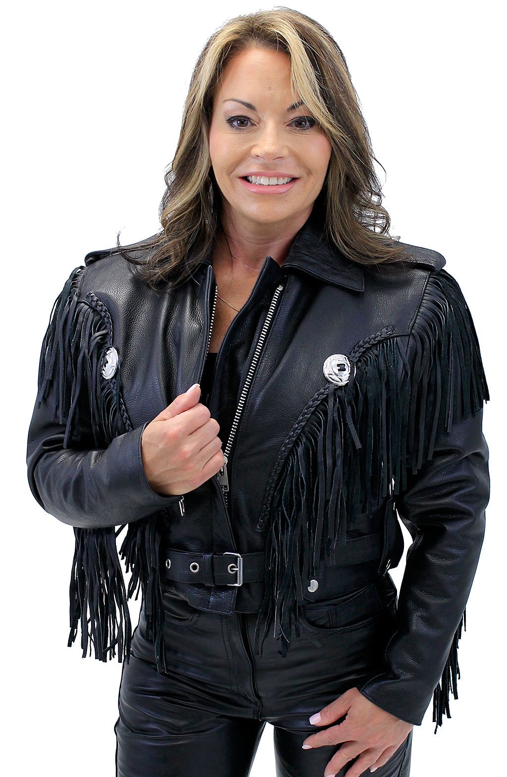 Ladies Cropped Leather Jacket w/Fringe #L205FB (XS-S)