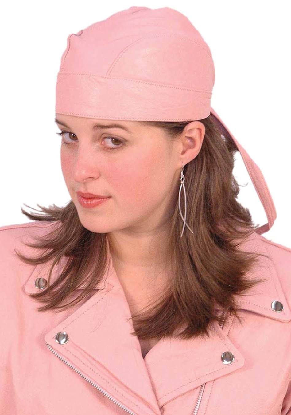 Pink Leather Skull Cap Dew Rag #BA1335P