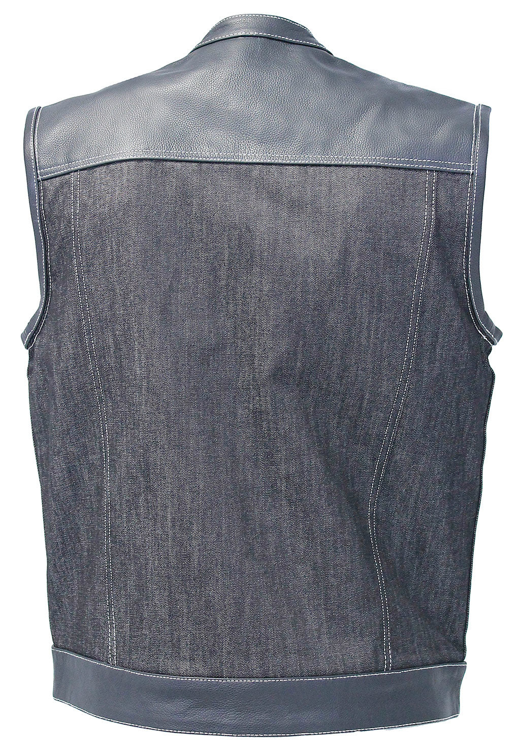 Men's Leather and Denim Gray Stitch Club Vest w/Concealed #VMC912GWK