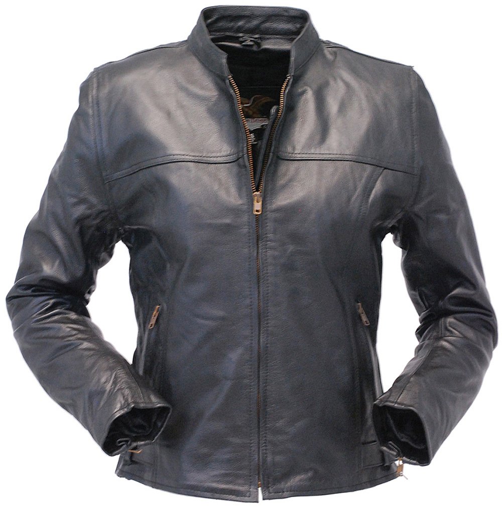 Classic Leather Cafe Racing Jacket for Women #L6557ZK (S-3X)