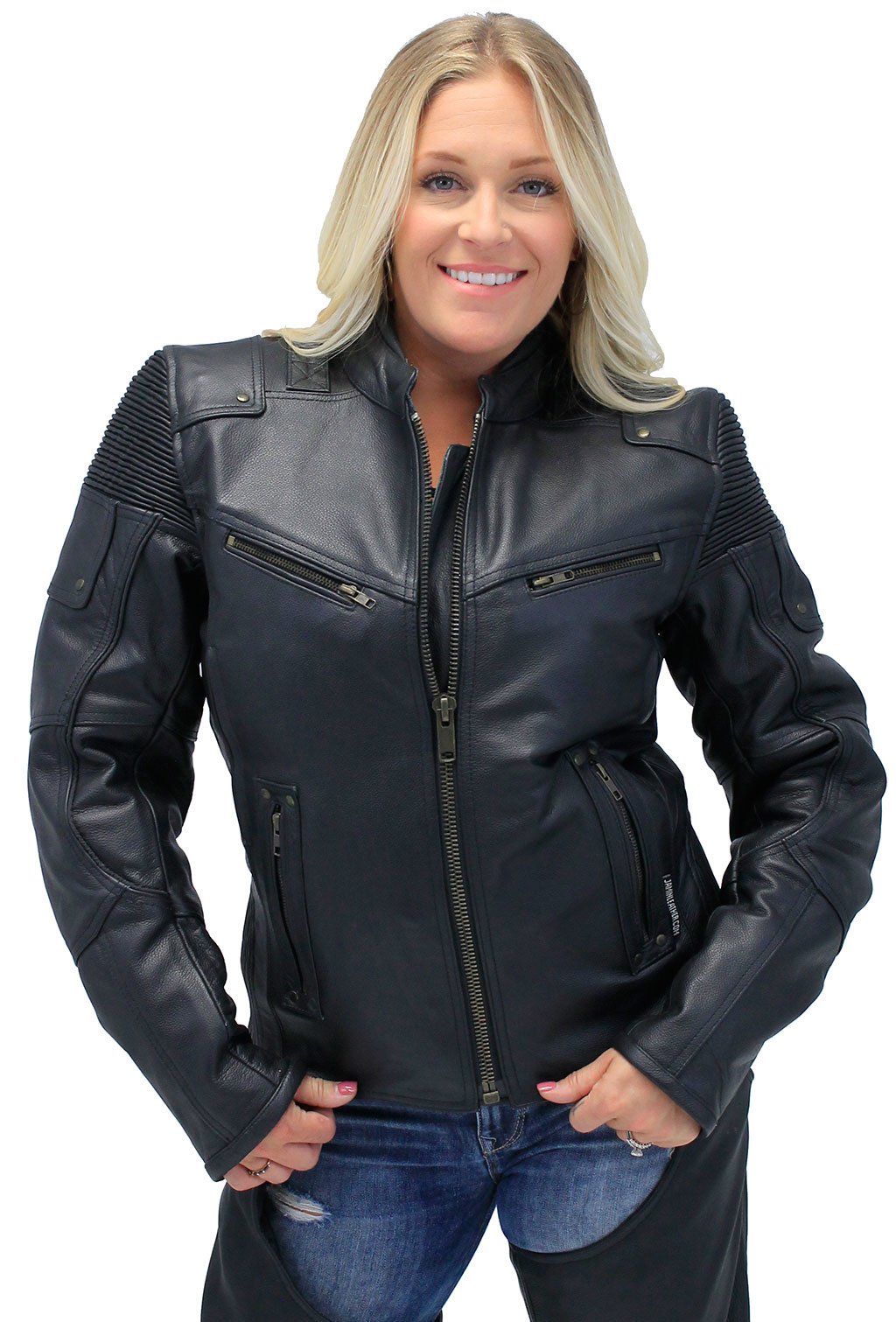 Women's Ultimate Black Racer Vented Motorcycle Jacket #L68330VZRK (XS-L)