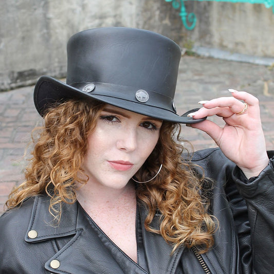 Imported Buffalo Nickel Biker Leather Top Hat #H9229BUFK