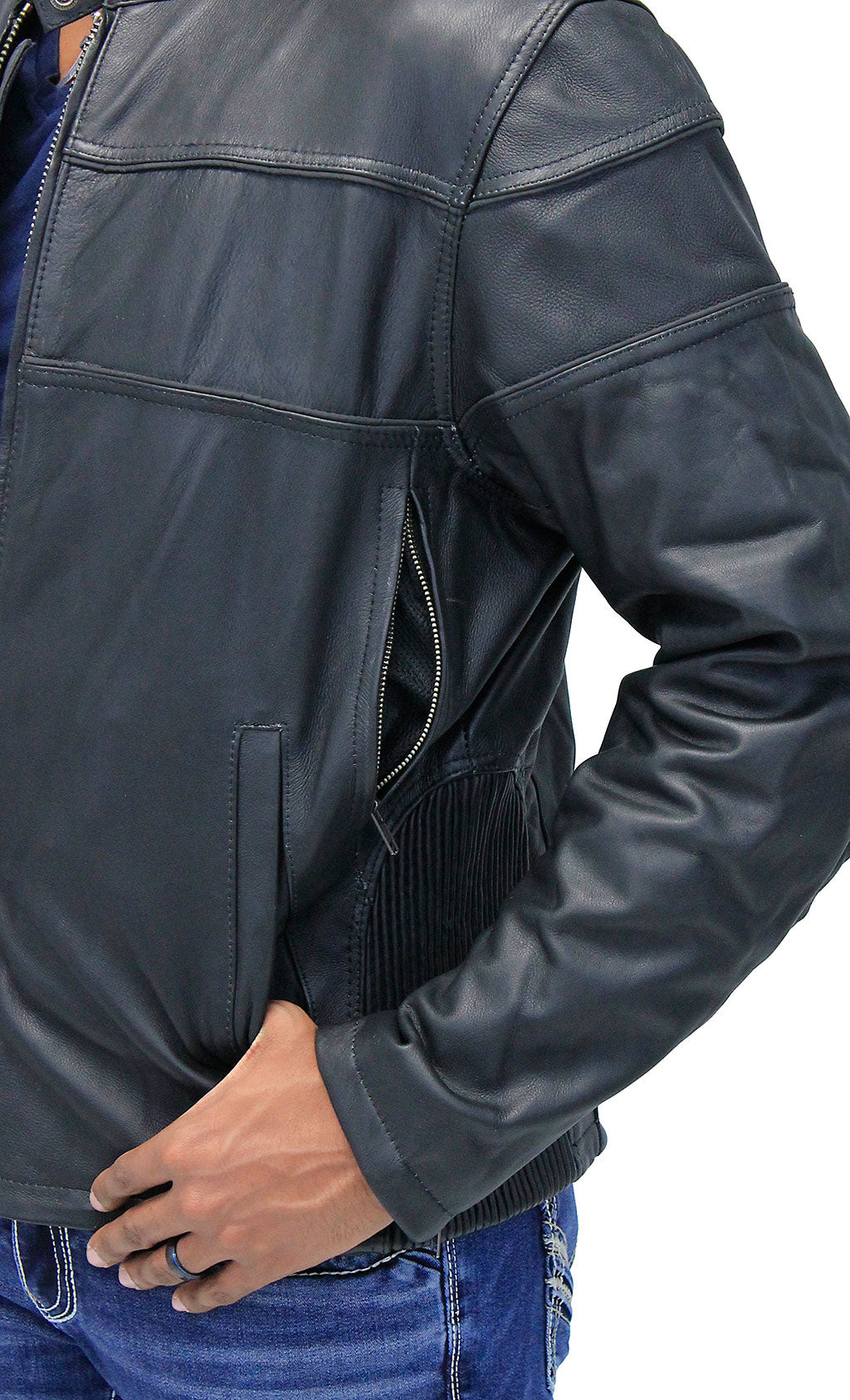 Vented Leather Jacket - Reflectors & Concealment #M0316GRVZK