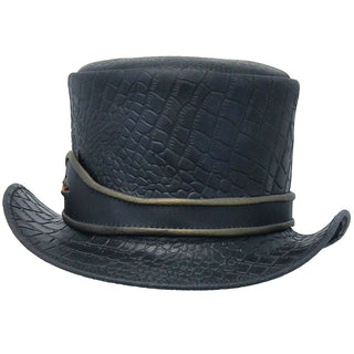 Black Leather Crocodile Eye Tophat #H2205EYEK