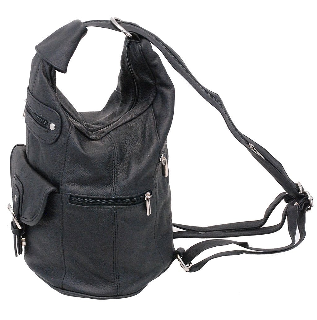 Black Cowhide Expandable Shoulder Bag Backpack #BP3610K