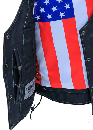 Flag Lined Women’s Side Lace Leather Vest #VL6890USA ()