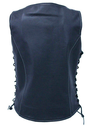 Flag Lined Women’s Side Lace Leather Vest #VL6890USA ()