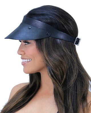 Hand Crafted Black Vintage Leather Gambler Visor #H11051VAK