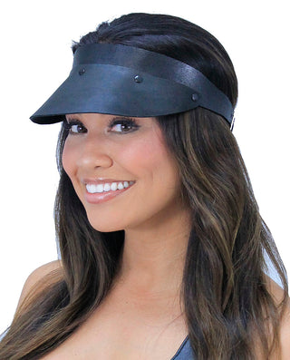 Hand Crafted Black Vintage Leather Gambler Visor #H11051VAK