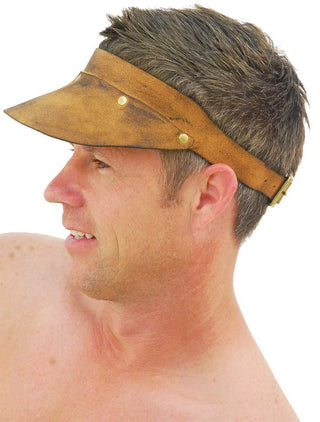 Hand Crafted Brown Vintage Leather Gambler Visor #H11052VAN