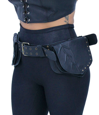 Heavy Leather Belt Bag with 3 Leaf Style Pouches #TB70242LEAF