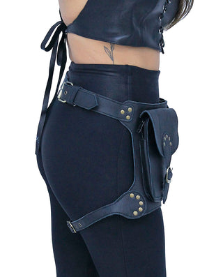 Heavy Leather Thigh Bag with Wide Buckle Straps #TB702031K