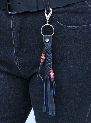 Jamin Leather Braided Bead Key Chain Tassel Key Ring Made in USA #AKC9038K
