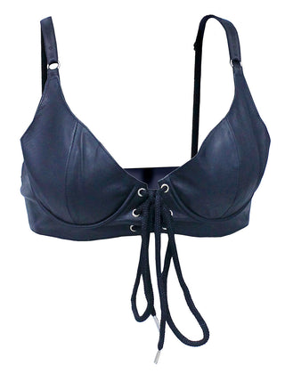 Lace Up Leather Underwire Bikini Bra #LH5142LK ()