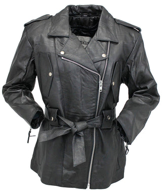 Ladies 3/4 Length Belted MC Jacket - Special #L8251K (S-L)